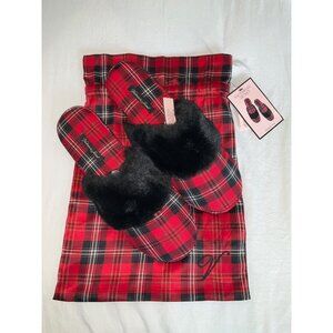 Victoria's Secret Signature Satin Slipper Plaid Red size Medium 7/8 NEW